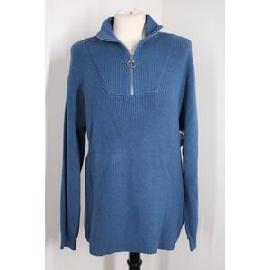 NWT ELLIOTT LAUREN XL Azure Blue Ribbed Knit Cotton Blend Half Zip Sweater